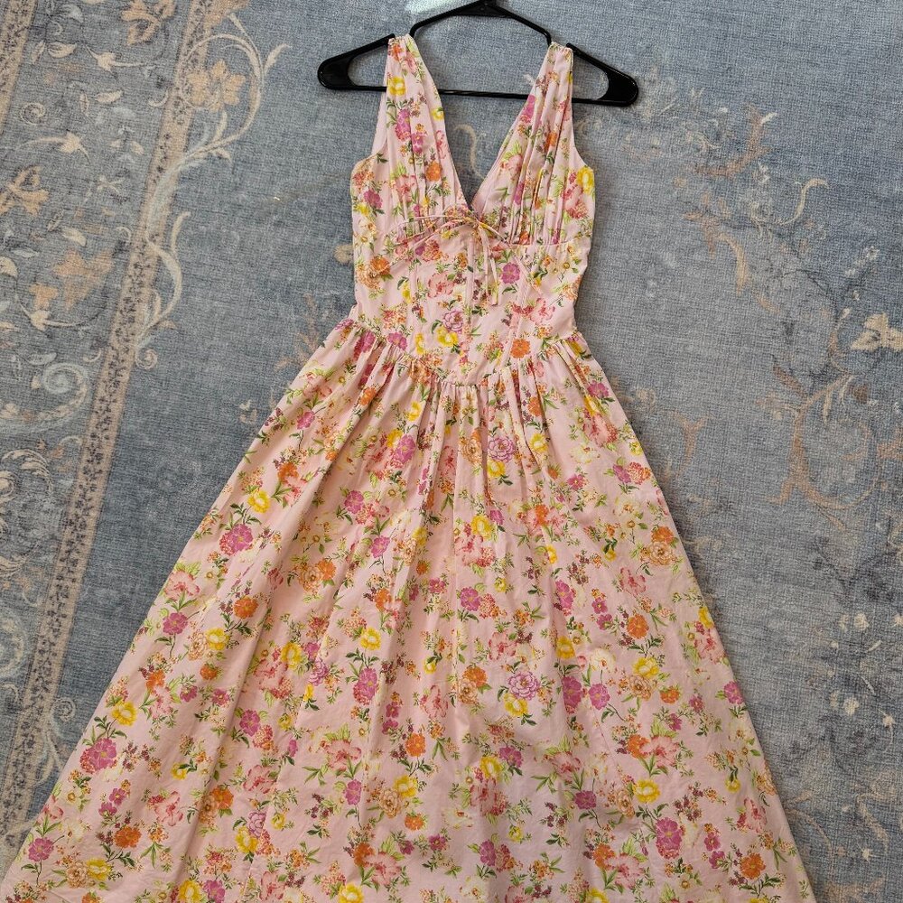 House of CB “Amara” Floral Midi Dress Pink Garden Print XS